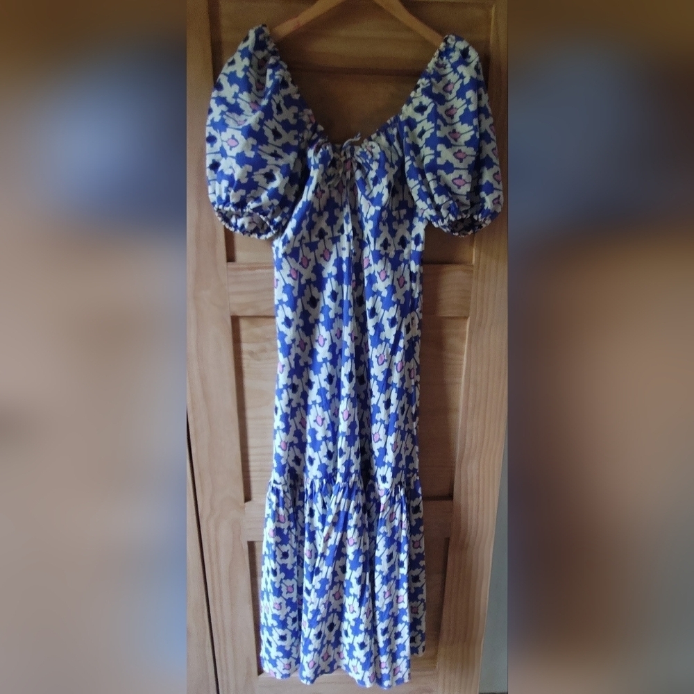 Zara Women's Geometric Pattern Maxi Dress | Blue Cream Pink | Size Medium - Picture 8 of 8